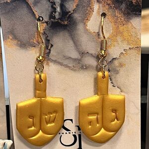 NEW Gold Hanukkah Dreidel Polymer Clay Dangle Earrings